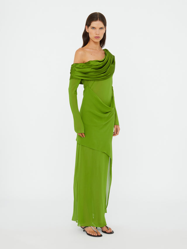 Silk Draped Shawl Dress