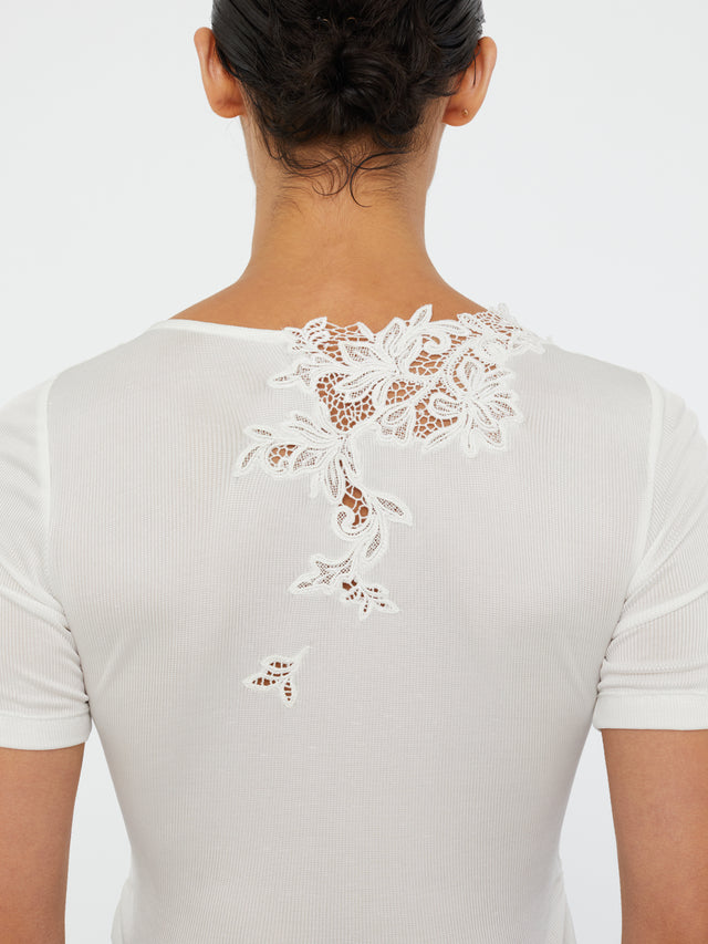 Hibiscus Embroidered Rib Tee