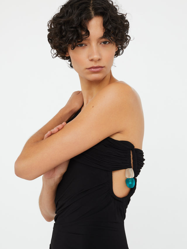 Beach Glass Draped Jersey Strapless Dress