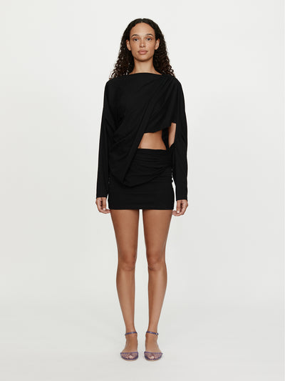 Aiba Draped Cotton Jersey Long Sleeve Dress