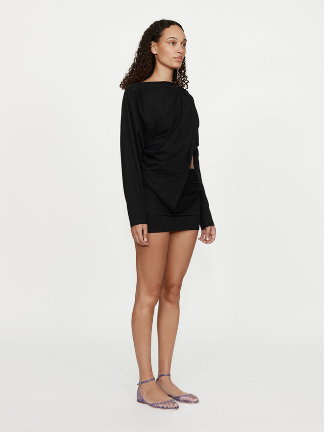 Aiba Draped Cotton Jersey Long Sleeve Dress