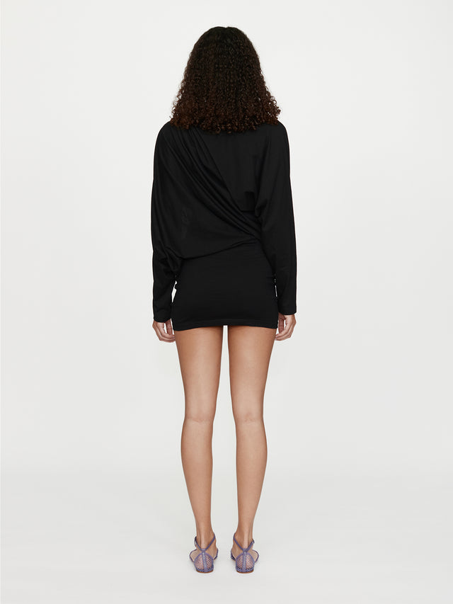 Aiba Draped Cotton Jersey Long Sleeve Dress
