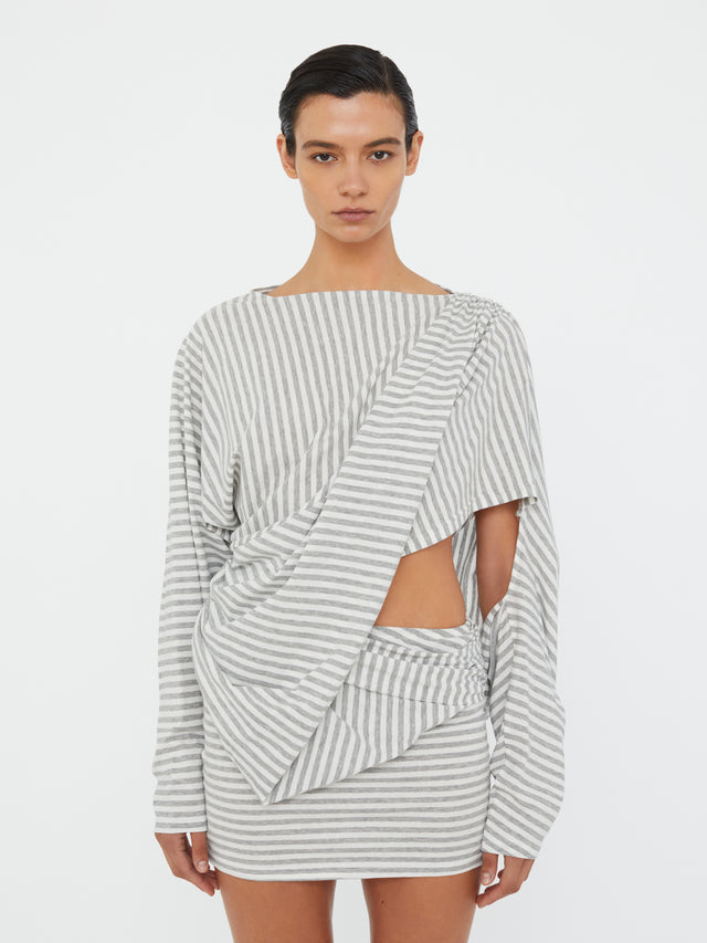 Aiba Draped Cotton Jersey Long Sleeve Dress