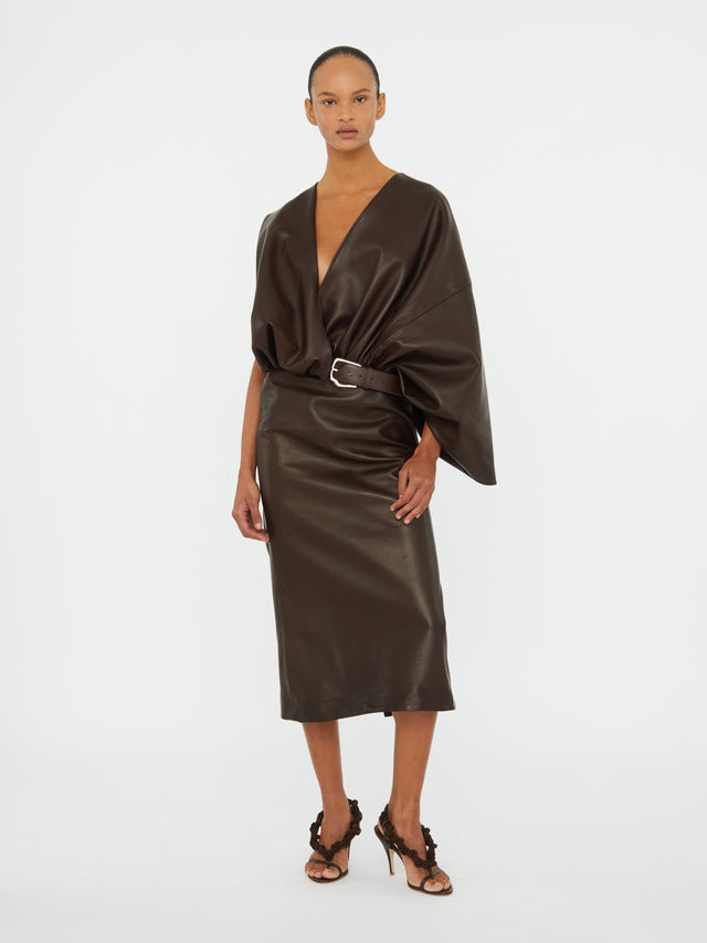 Swaddled Belted Leather Dress