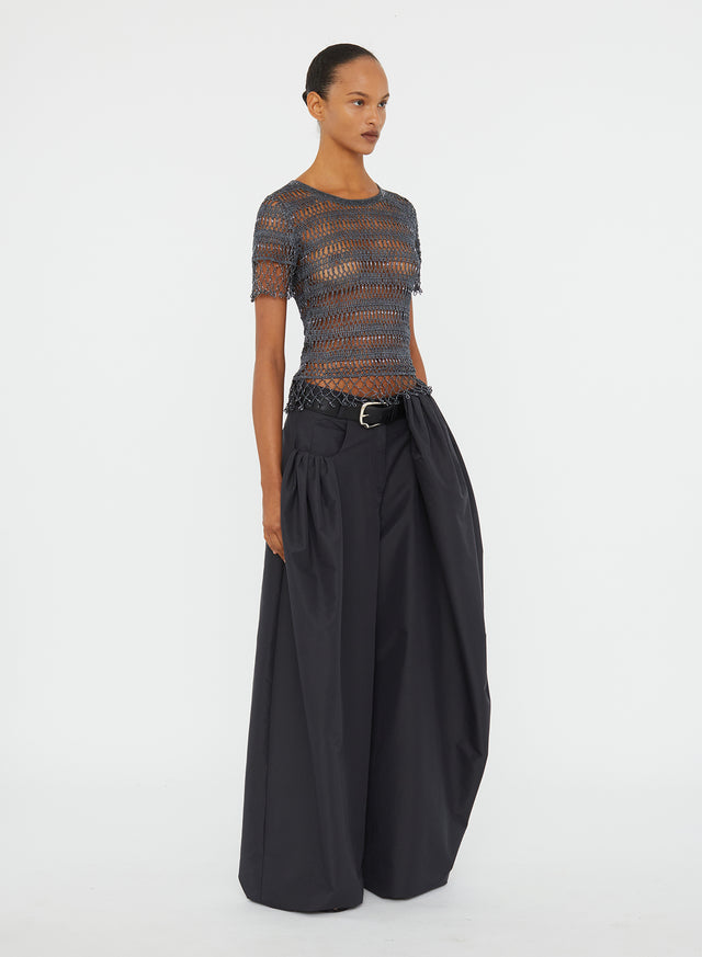 Cocoon Belted Taffeta Trouser