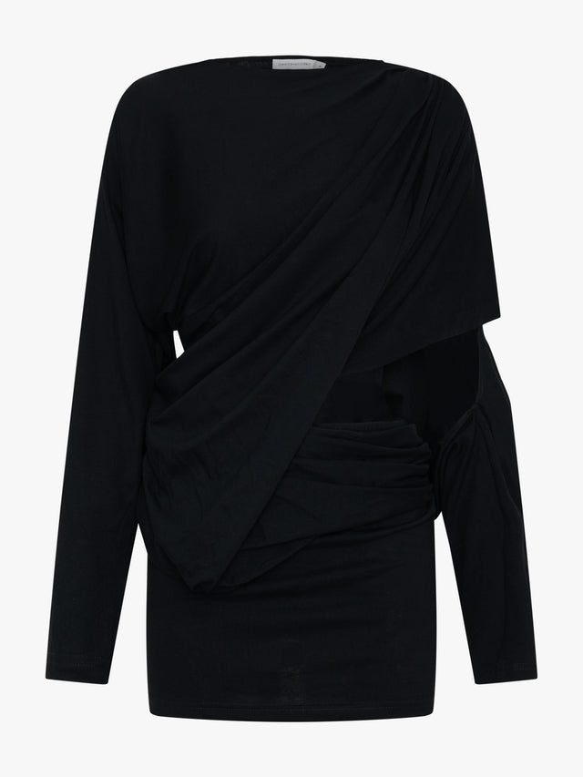 Aiba Draped Cotton Jersey Long Sleeve Dress