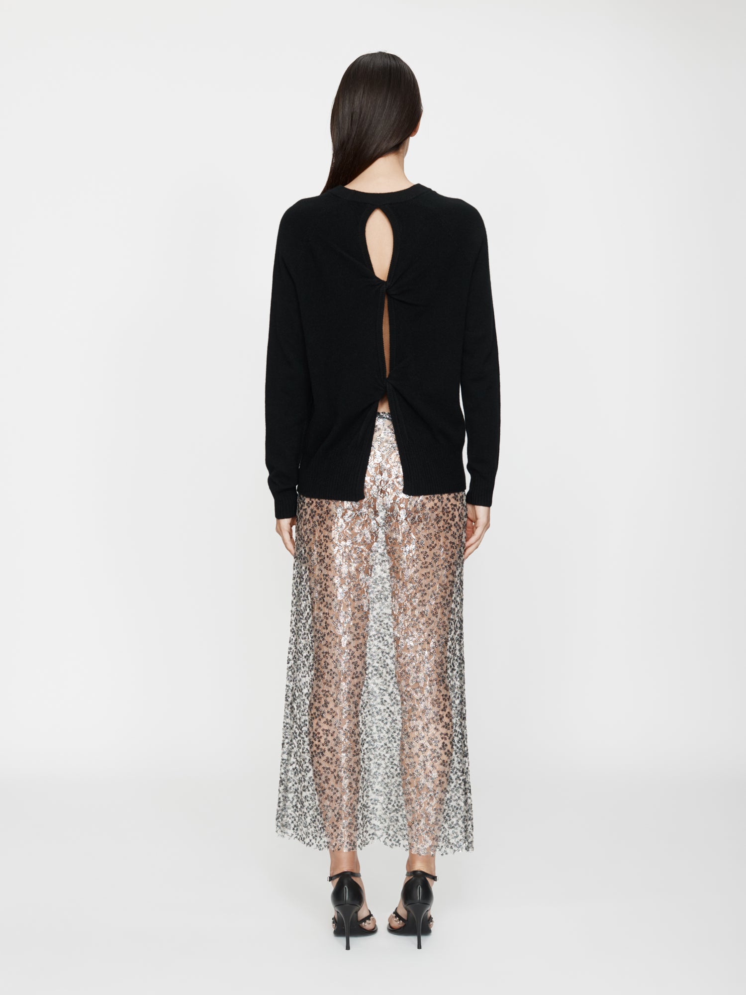 Sequinned Lace Column Skirt