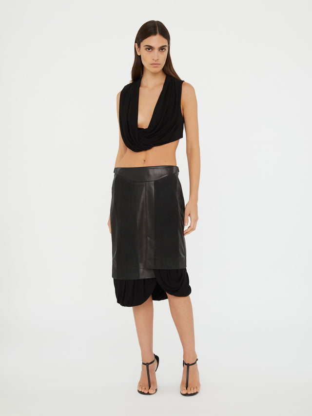 Scuffed Leather Jersey Skirt