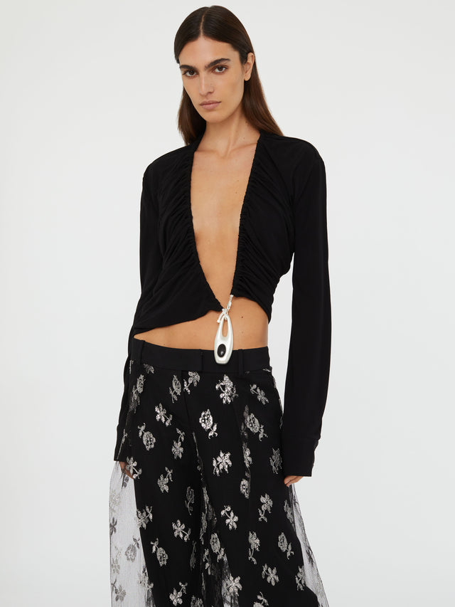 Lavalliere Draped Jersey Long Sleeve Top