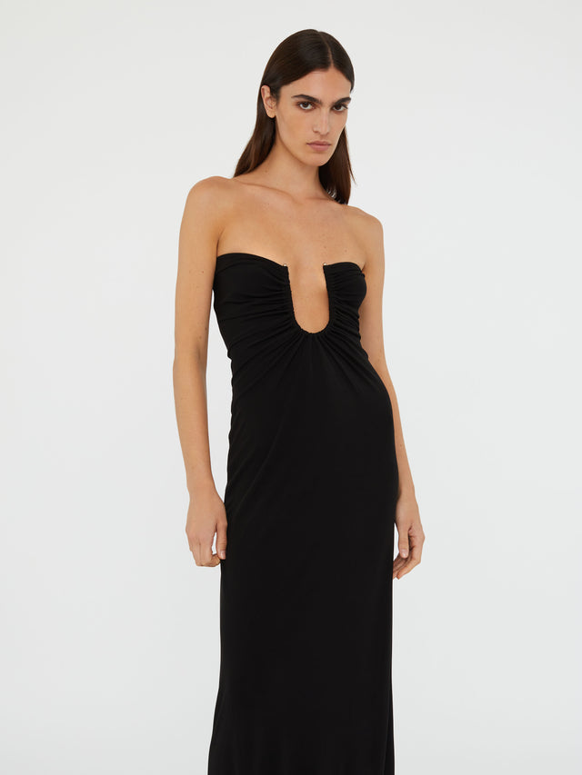 Arced Palm Strapless Dress