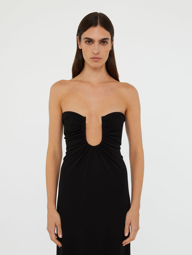 Arced Palm Strapless Dress