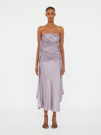 Knotted Silk Gather Midi Dress