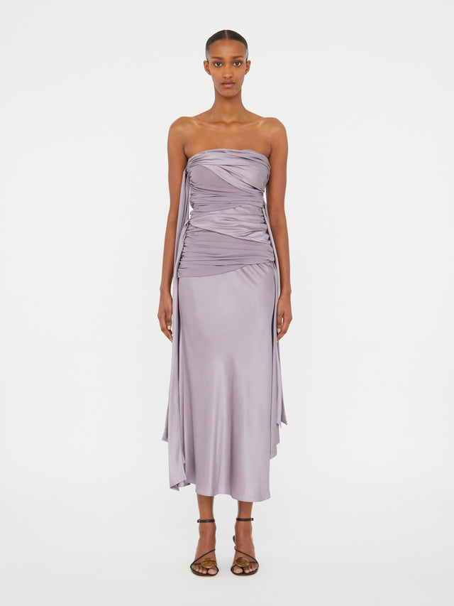 Knotted Silk Gather Midi Dress