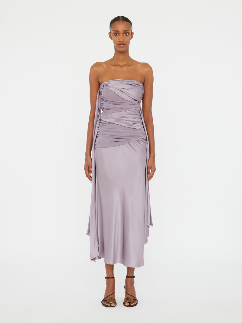 Knotted Silk Gather Midi Dress