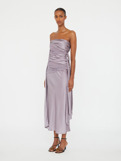 Knotted Silk Gather Midi Dress