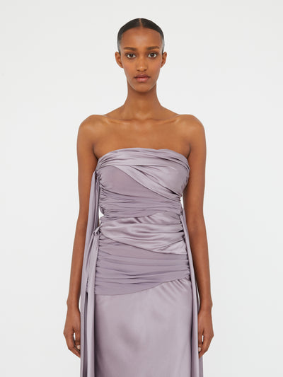 Knotted Silk Gather Midi Dress