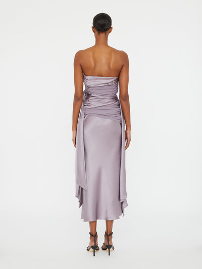 Knotted Silk Gather Midi Dress