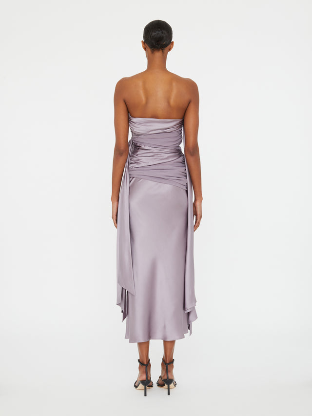 Knotted Silk Gather Midi Dress
