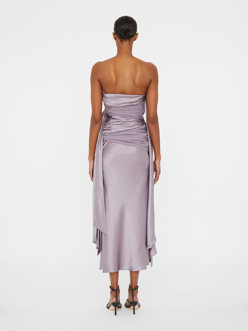Knotted Silk Gather Midi Dress - Image 5