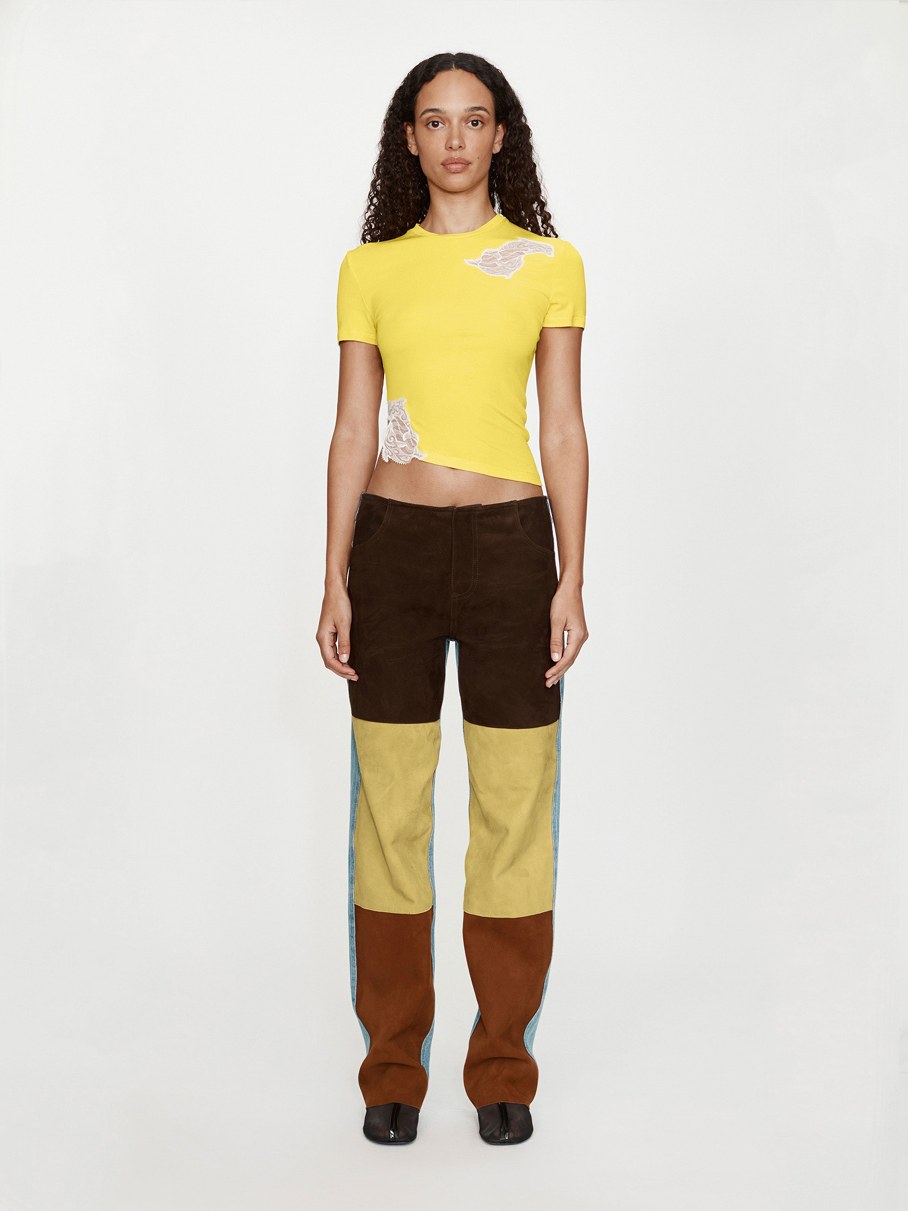 Spliced Suede Denim Jean