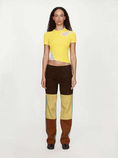 Spliced Suede Denim Jean