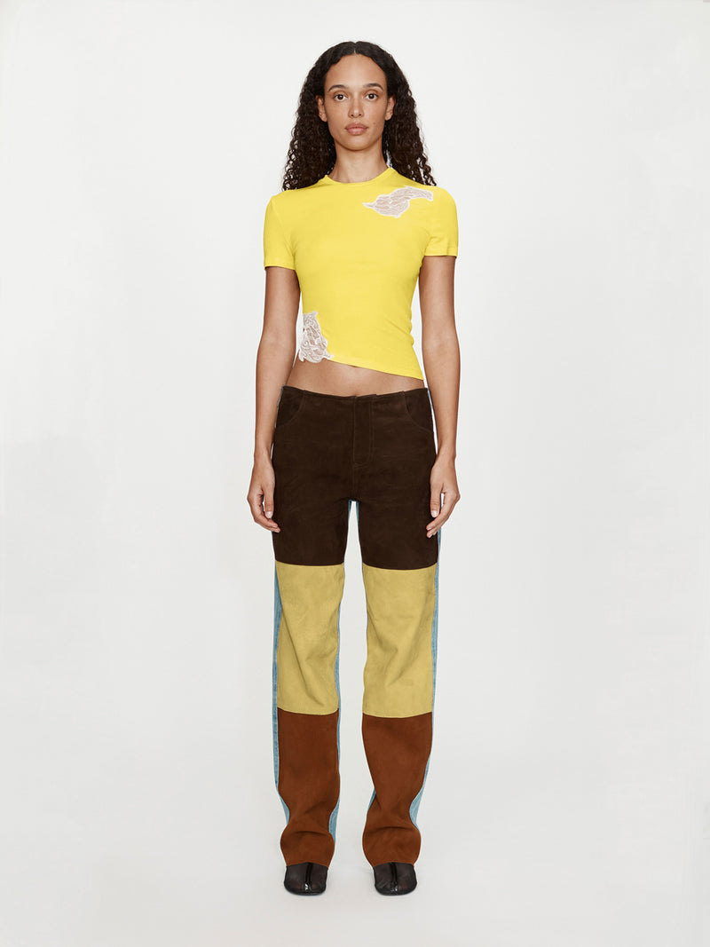 Spliced Suede Denim Jean - Image 1