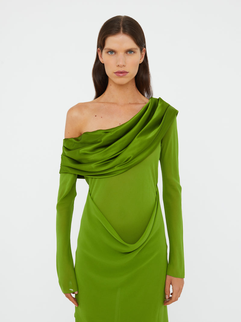 Silk Draped Shawl Dress - Image 3