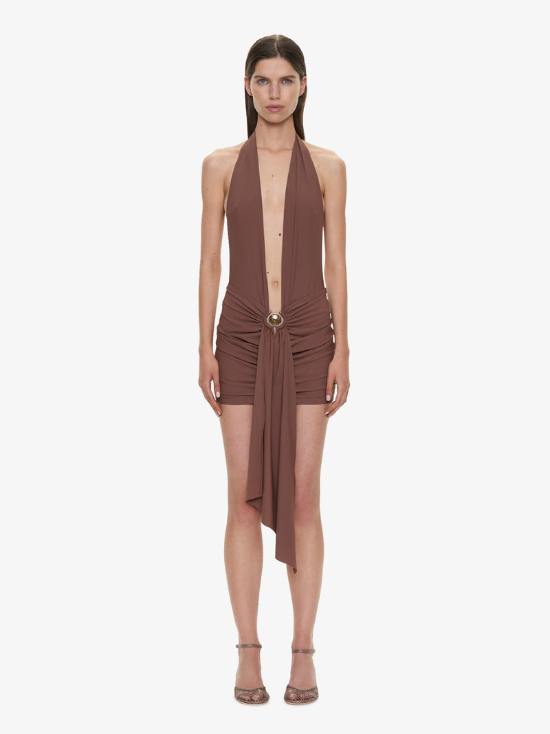 Pierced Orbit Halter Drape Mini Dress - Image 1