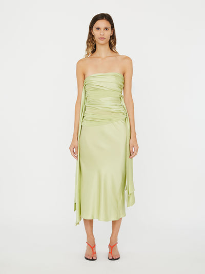 Knotted Silk Gather Midi Dress