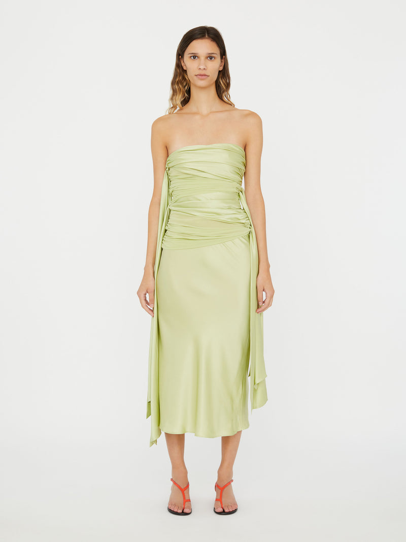 Knotted Silk Gather Midi Dress