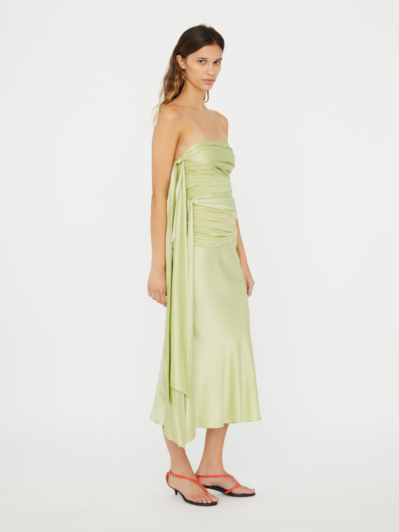 Knotted Silk Gather Midi Dress