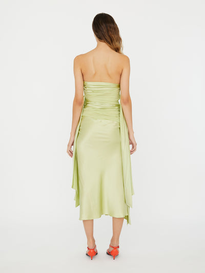 Knotted Silk Gather Midi Dress