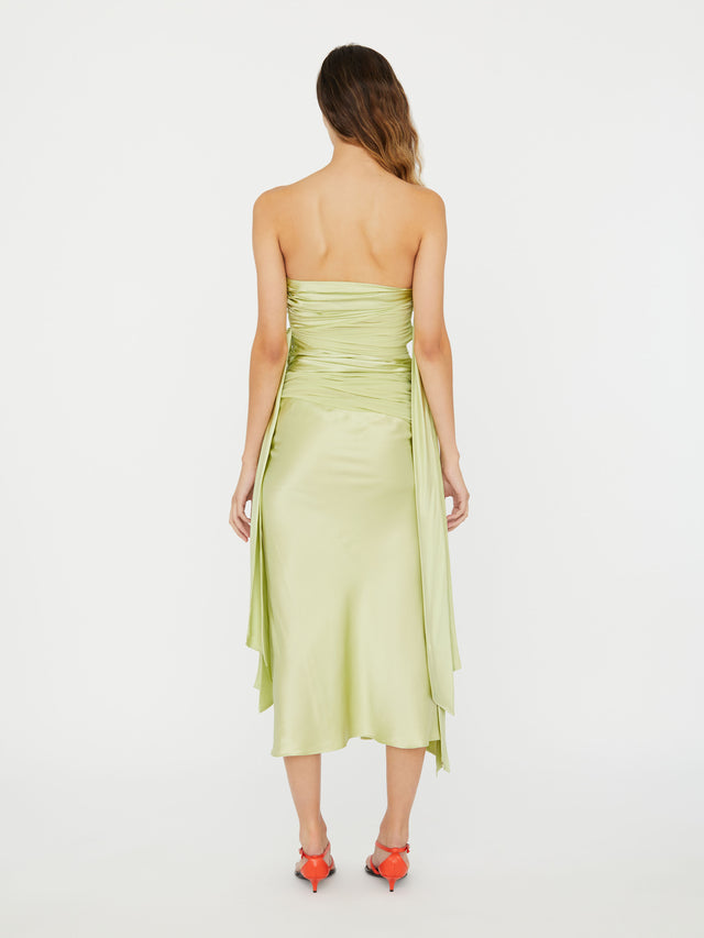 Knotted Silk Gather Midi Dress
