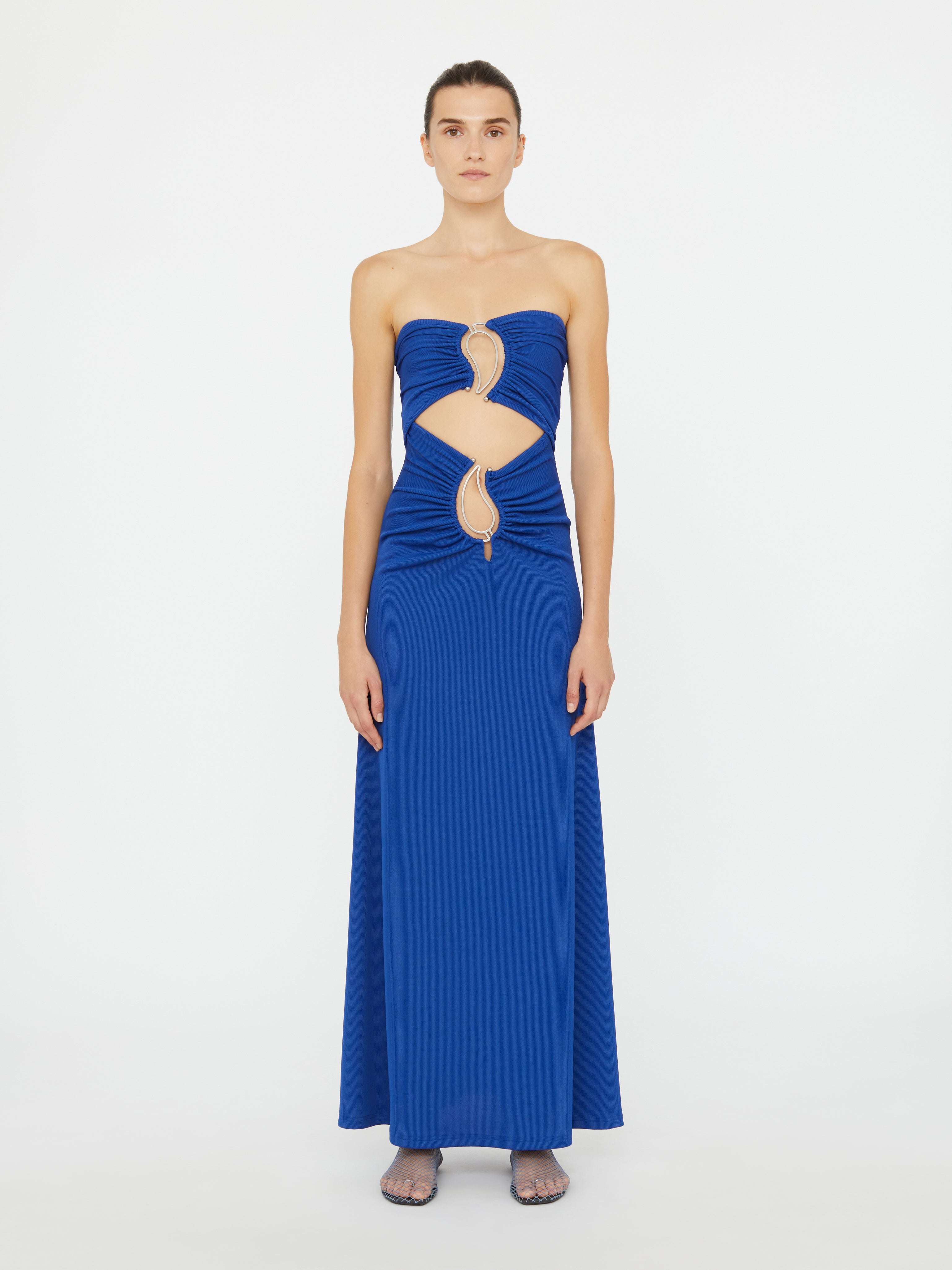 Paisley Ruched Disconnect Strapless Dress