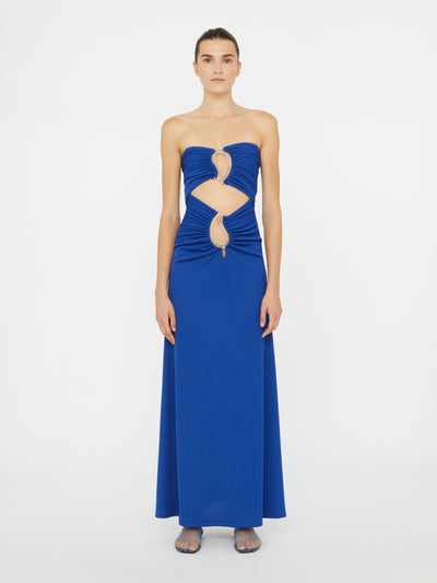 Paisley Ruched Disconnect Strapless Dress