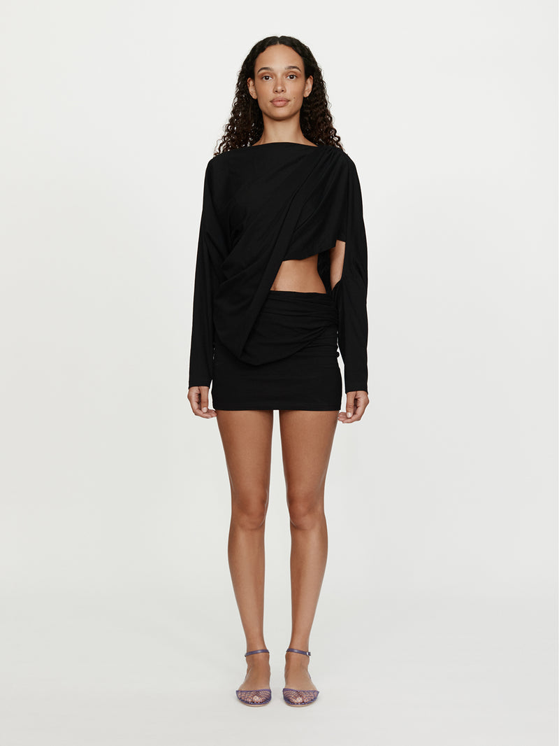 Aiba Draped Cotton Jersey Long Sleeve Dress - Image 1