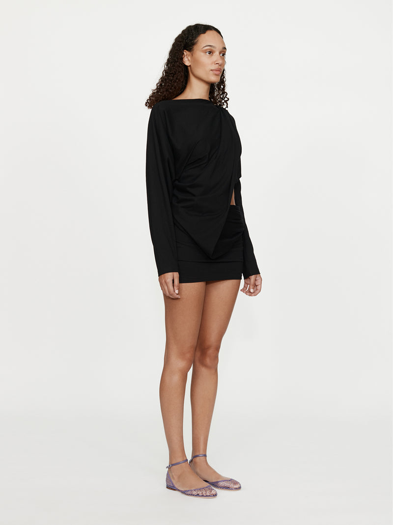 Aiba Draped Cotton Jersey Long Sleeve Dress - Image 4