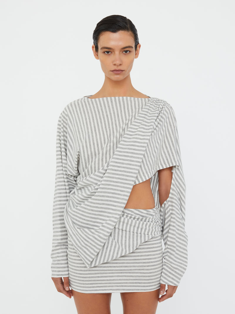 Aiba Draped Cotton Jersey Long Sleeve Dress - Image 3