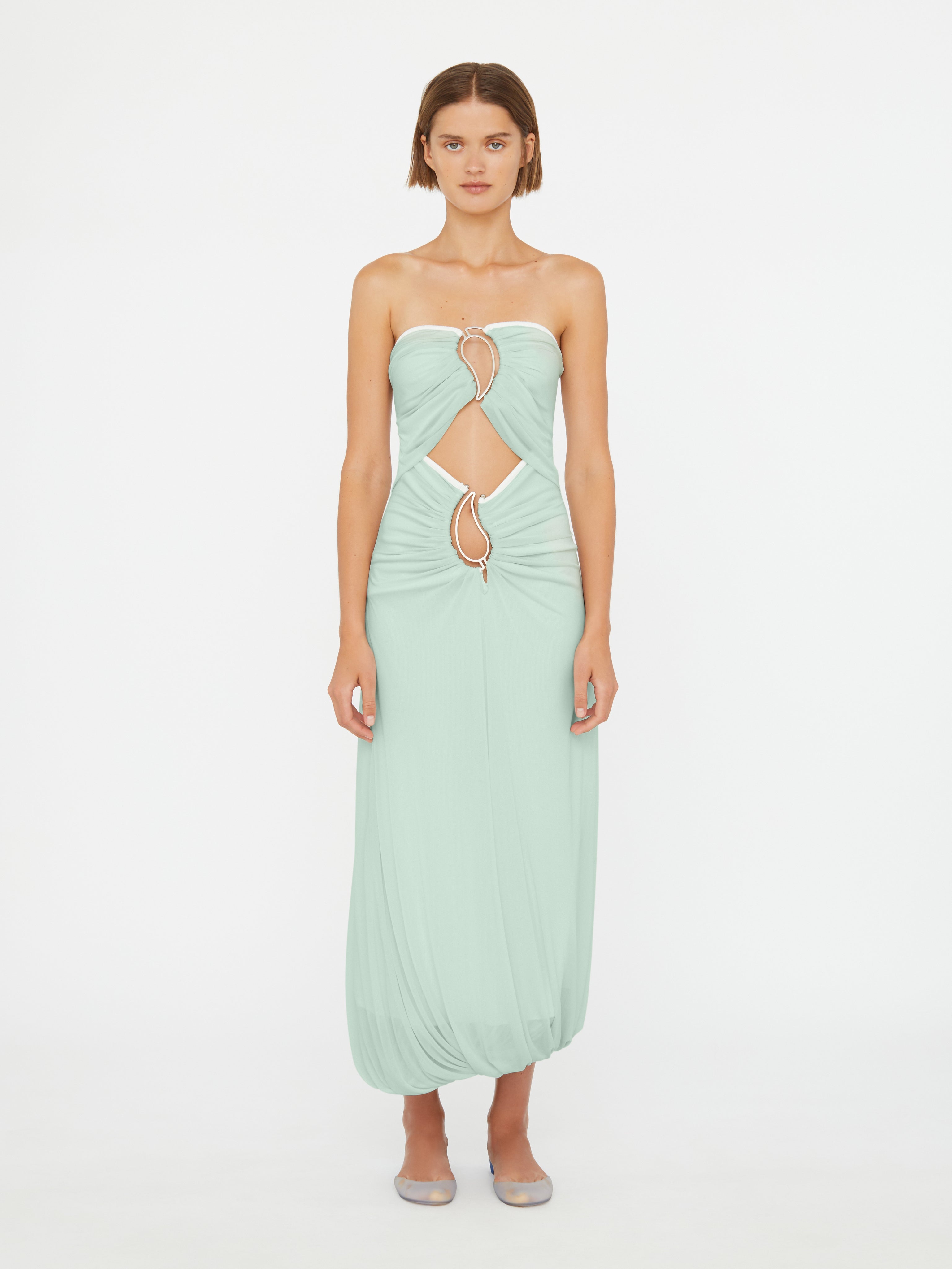 Paisley Overlay Encased Strapless Dress