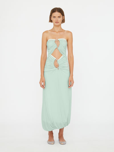 Paisley Overlay Encased Strapless Dress