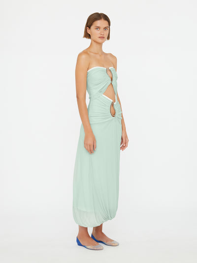 Paisley Overlay Encased Strapless Dress