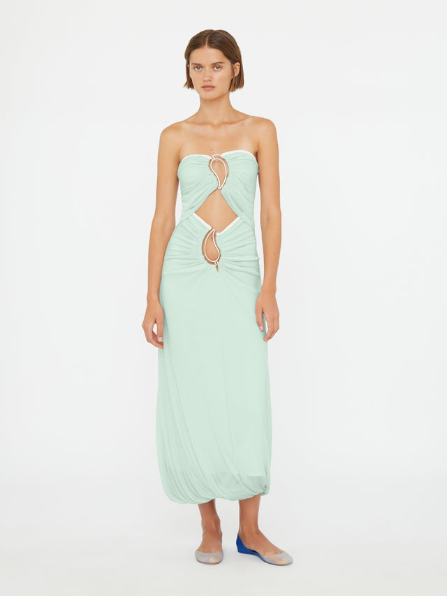 Paisley Overlay Encased Strapless Dress