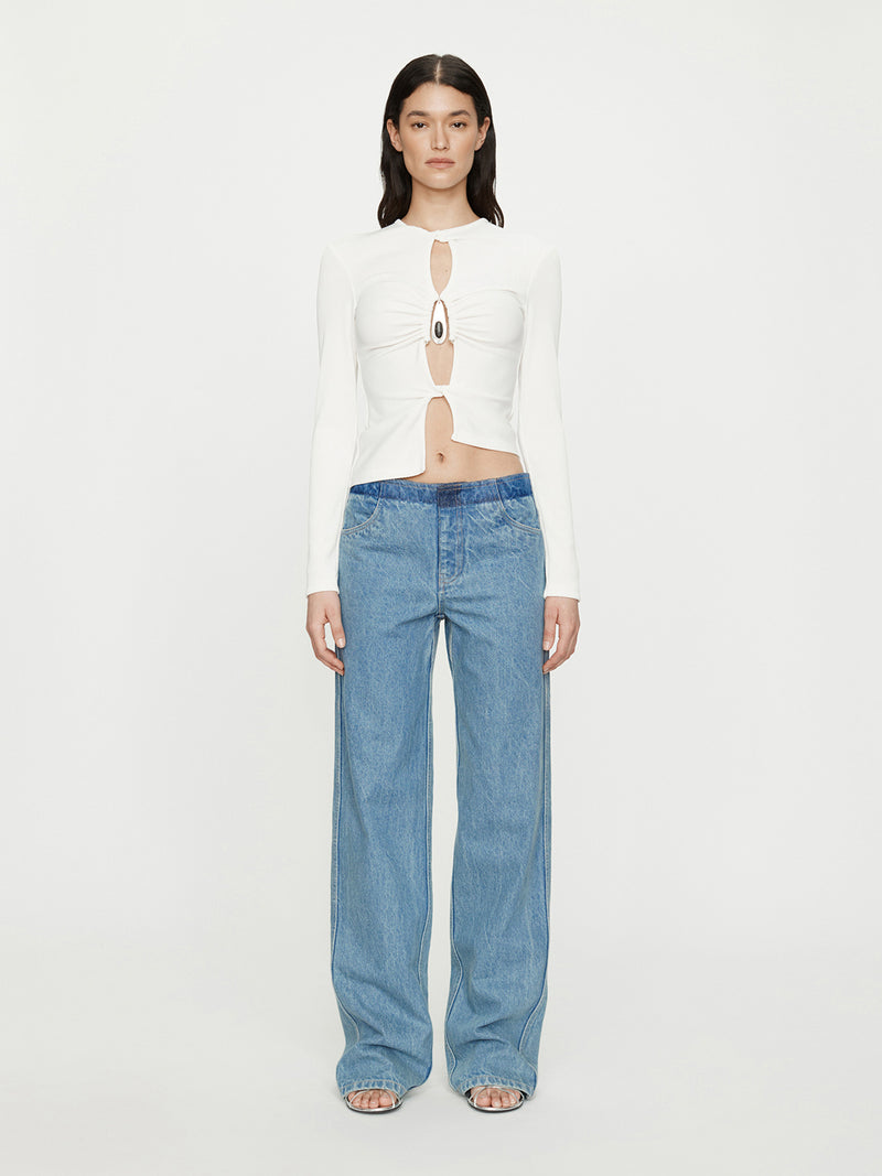 Crystal Pendant Open Twist Long Sleeve Top - Image 2