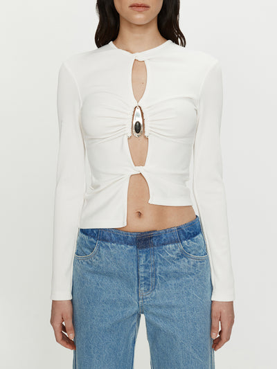 Crystal Pendant Open Twist Long Sleeve Top