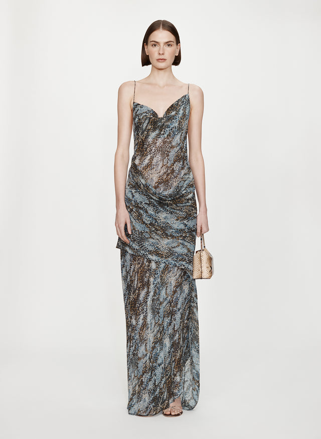 Cowl Hip Slip Print Dress