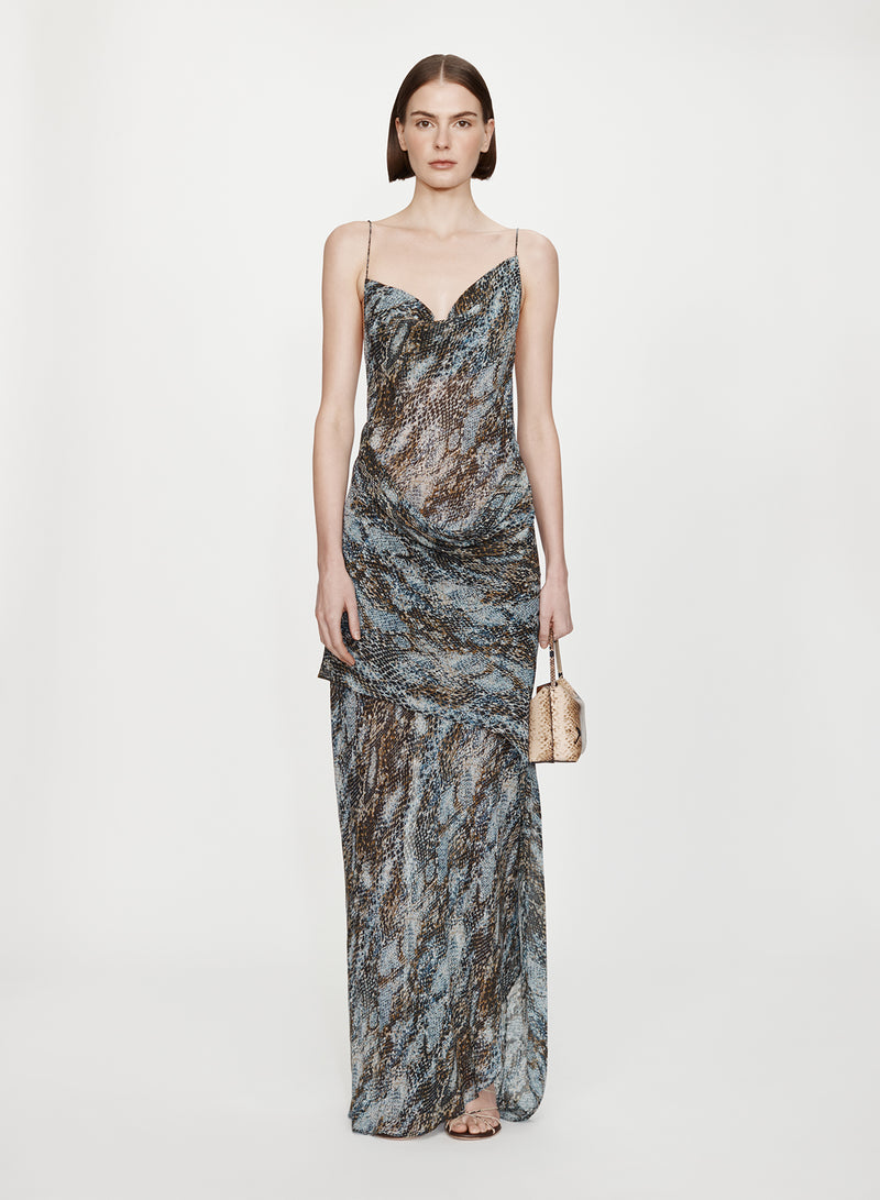 Cowl Hip Slip Print Dress - Image 1