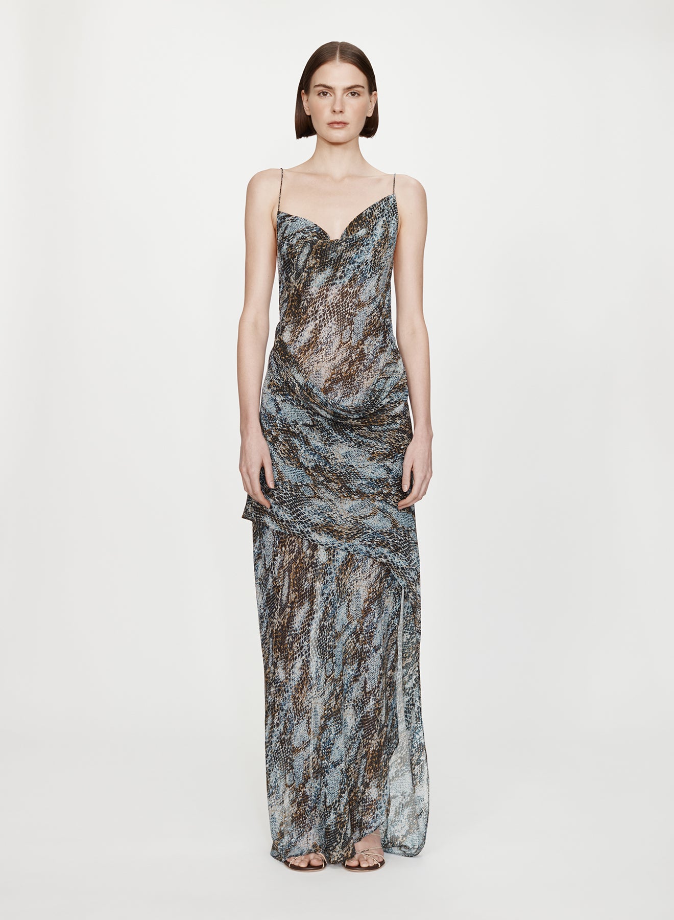 Cowl Hip Slip Print Dress