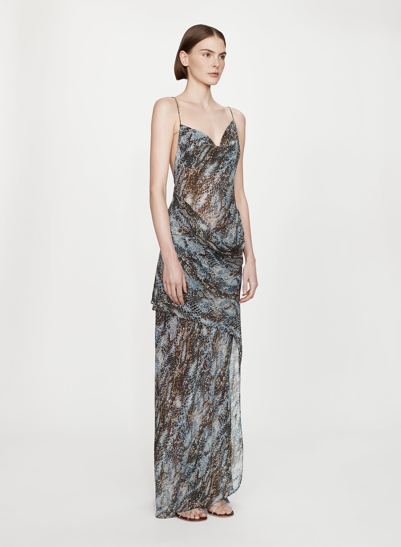 Cowl Hip Slip Print Dress