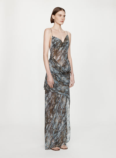 Cowl Hip Slip Print Dress