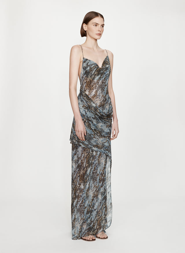 Cowl Hip Slip Print Dress
